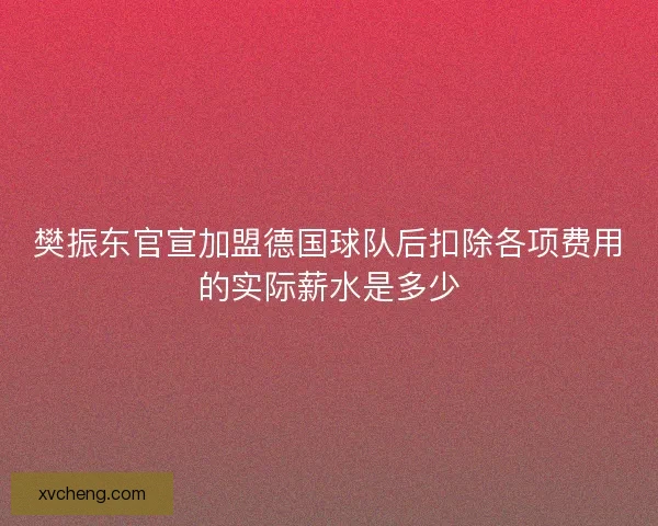 樊振东官宣加盟德国球队后扣除各项费用的实际薪水是多少